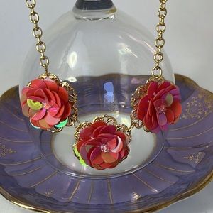 Pink Sequin Flower Necklace.